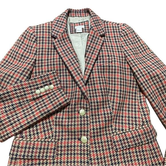 J.Crew Donegal Wool Sport Coat Jacket Gold Buttons Houndstooth Red Size 4 Women